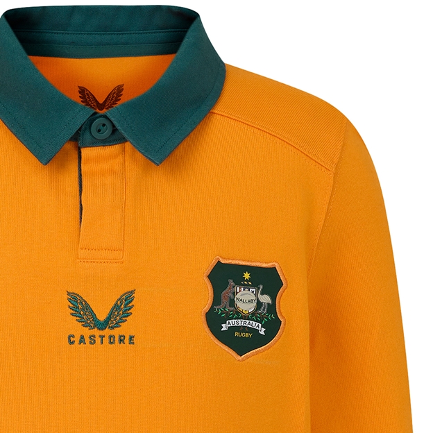 Australia Mens Home Classic Rugby Shirt 2026 Long Sleeve Gold - Crest
