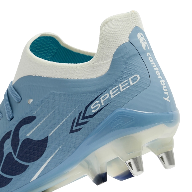 Canterbury Adults Speed Falcon 2.0 Elite Soft Ground Rugby Boots Mountain Spring Grey - Heel Close-up