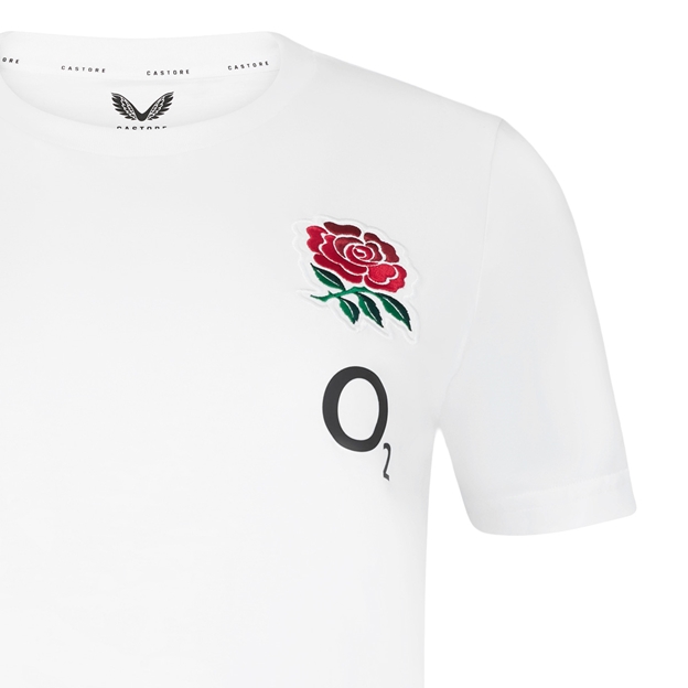 England Mens Off Pitch T-Shirt 26/27 Brilliant White - RFU Rose