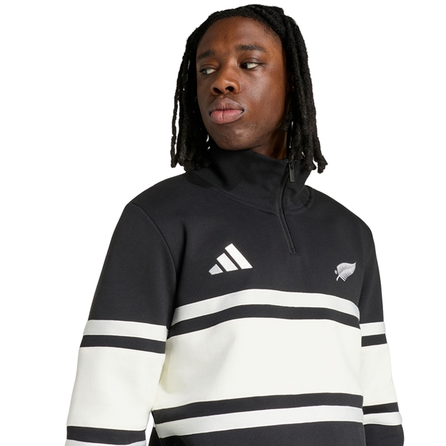 All Blacks Mens Leisurewear Quarter Zip Fleece 26/27 All Black - Adidas Logo Close-up