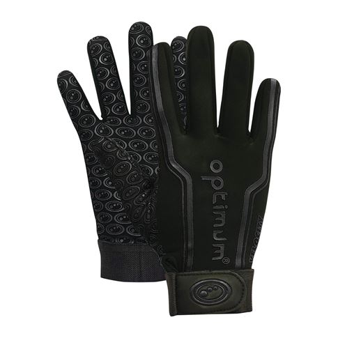 a pair of Optimum velocity full finger glove black gloves front and back