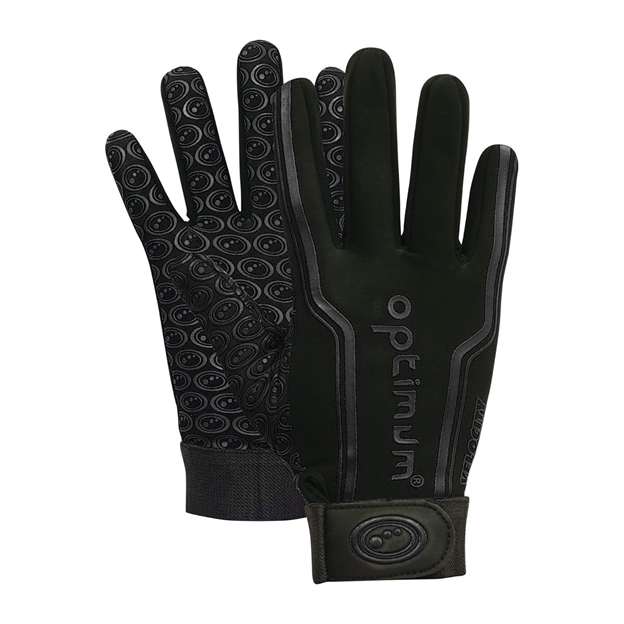 a pair of Optimum velocity full finger glove black gloves front and back
