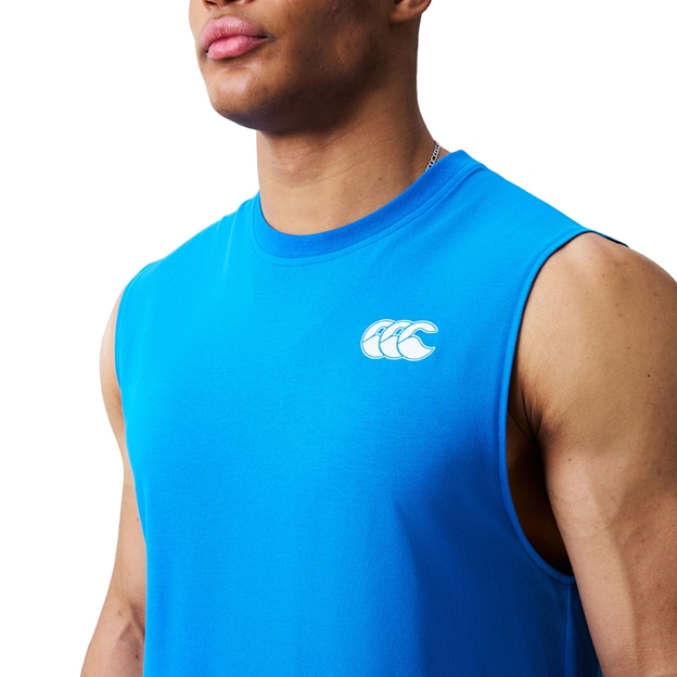 Canterbury Mens Tempo+ Training Vest Daphne Blue - Model Front Close-up View