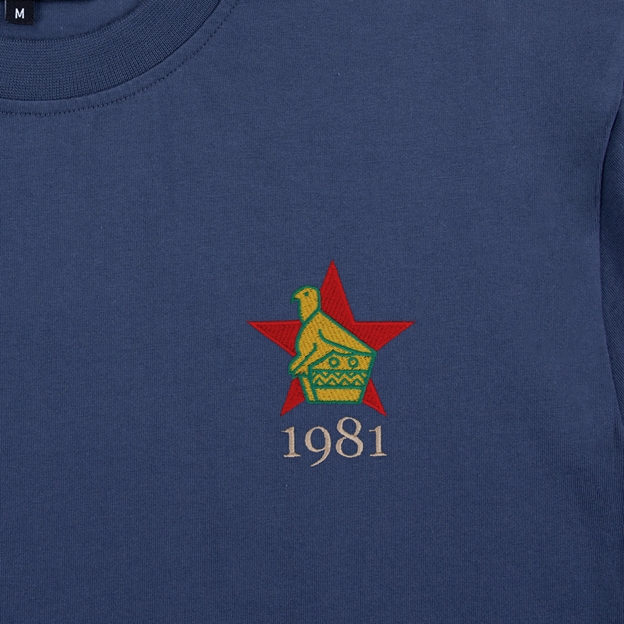Zimbabwe 1981 T-Shirt Petrol Blue - Badge View