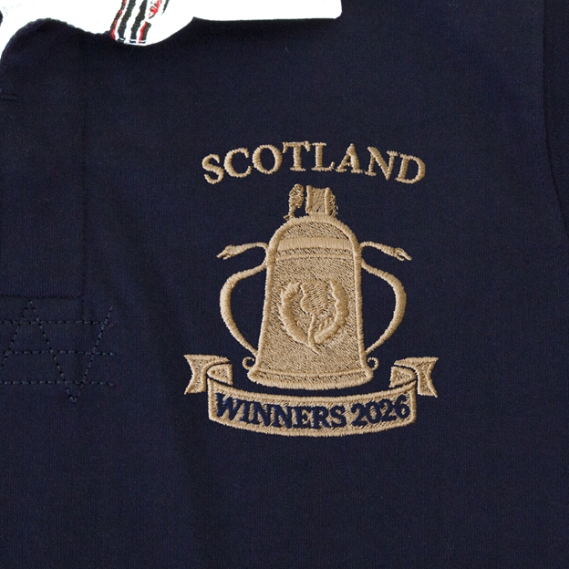 Scotland Mens Cup Winners 2026 Heavyweight Rugby Shirt Navy - Badge Close-up