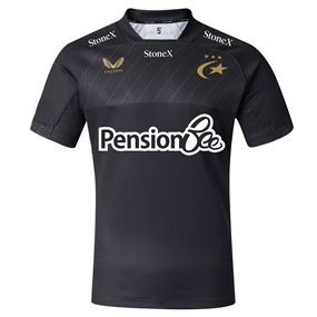 Saracens Mens Home Rugby Shirt 26/27 Caviar - Front View