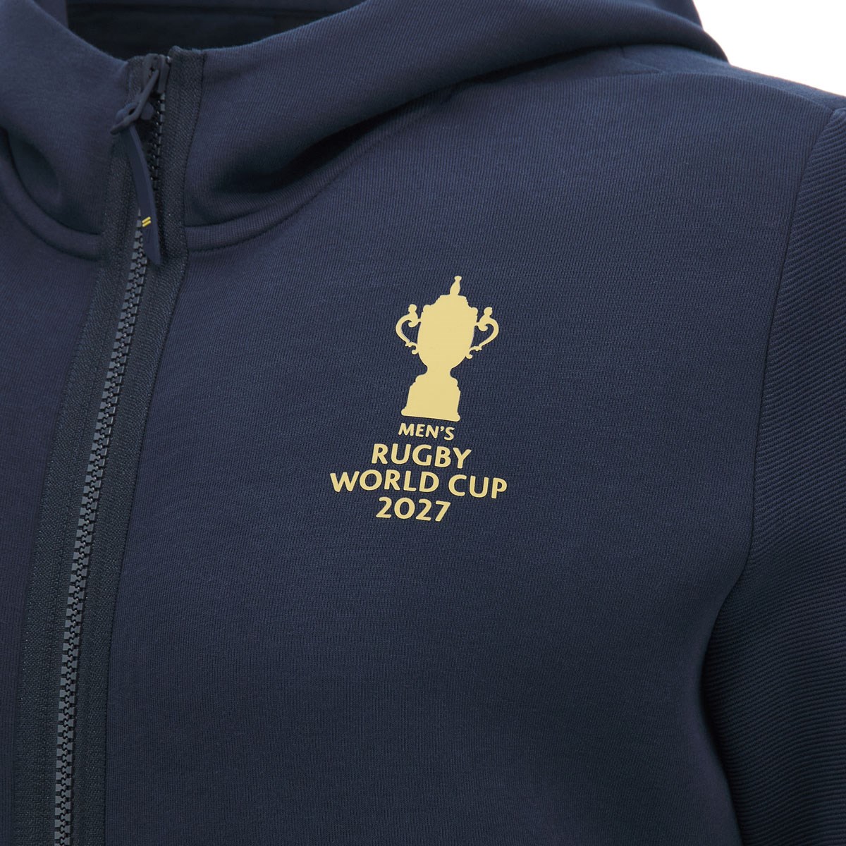 Rugby World Cup 2027 Mens Athleisure Cotton Full Zip Hoodie Navy/Gold - Front View