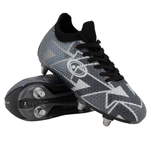 Optimum Kids Aztec Flyknit 6 Stud Soft Ground Rugby Boot Ice Grey - Front View