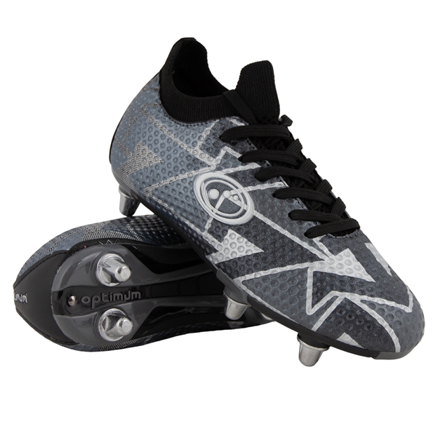 Optimum Kids Aztec Flyknit 6 Stud Soft Ground Rugby Boot Ice Grey - Front View