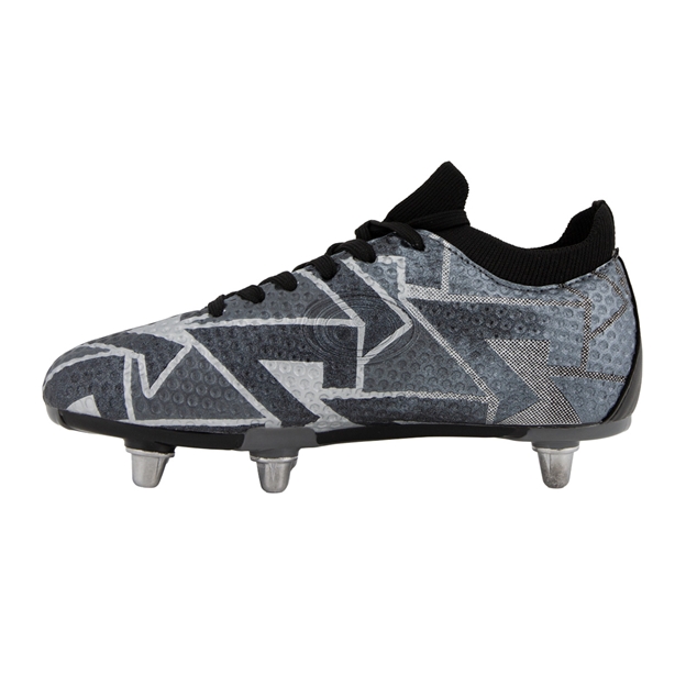 Optimum Kids Aztec Flyknit 6 Stud Soft Ground Rugby Boot Ice Grey - Instep View