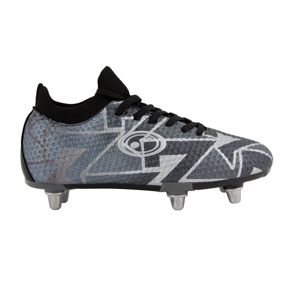 Optimum Kids Aztec Flyknit 6 Stud Soft Ground Rugby Boot Ice Grey - Front View
