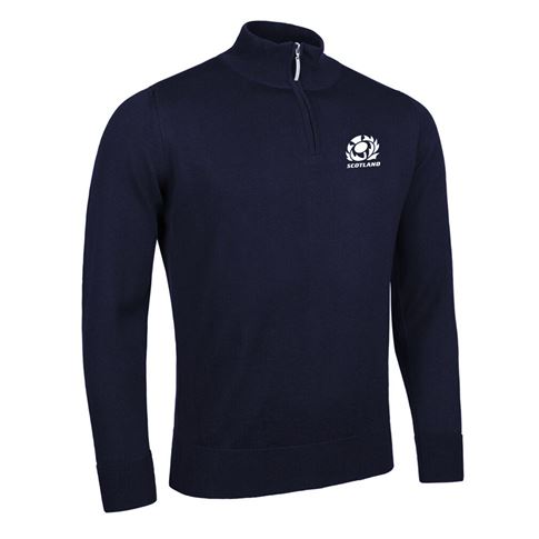 Scotland Mens Glenmuir Zip Water Repellent Merino Blend Sweater Navy - Front