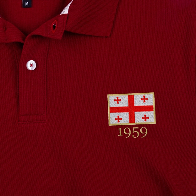 Georgia 1959 Adults Classic Cotton Polo Shirt Claret - Badge Close-up