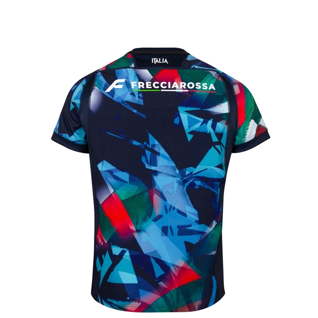 Italy Kids Training Rugby Shirt 26/27 Blue Red & Green - Back View