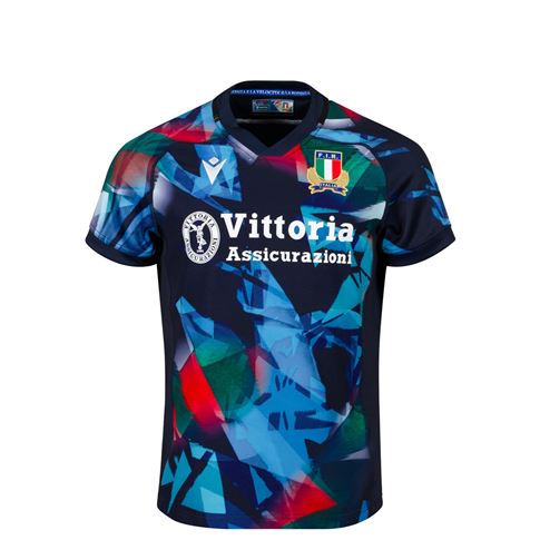 Italy Kids Training Rugby Shirt 26/27 Blue Red & Green - Front View