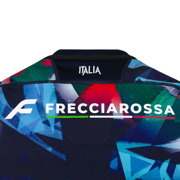 Italy Kids Training Rugby Shirt 26/27 Blue Red & Green - Nape Close-up
