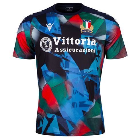 Italy Mens Training Poly Shirt 26/27 Blue Red & Green - Front View