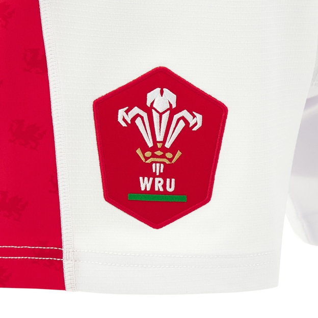 Wales Mens Home Rugby Shorts 26/27 White - WRU Badge Close-up