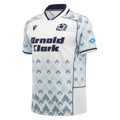 Scotland Mens Away Rugby Shirt 26/27 White Sand and Navy - Front View