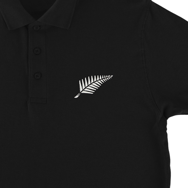 New Zealand Mens Classic Polo Shirt Black - Fern Embroidery Detail