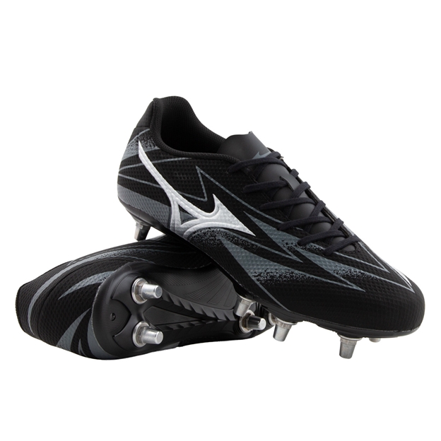 Mizuno Adults Waitangi Pro Firm Ground Rugby Boots Bright Black - Front View