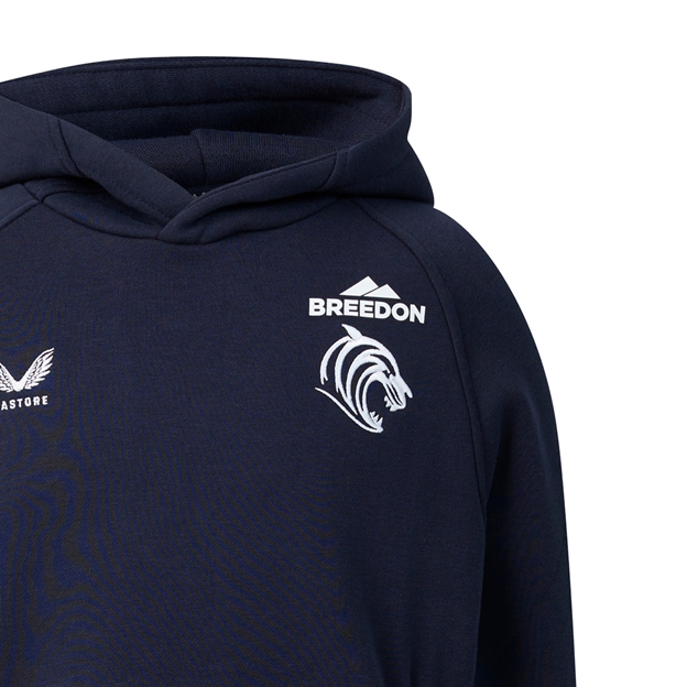 Leicester Tigers Kids Off Pitch Hoodie 26/27 Navy - Tiger Logo Close-up
