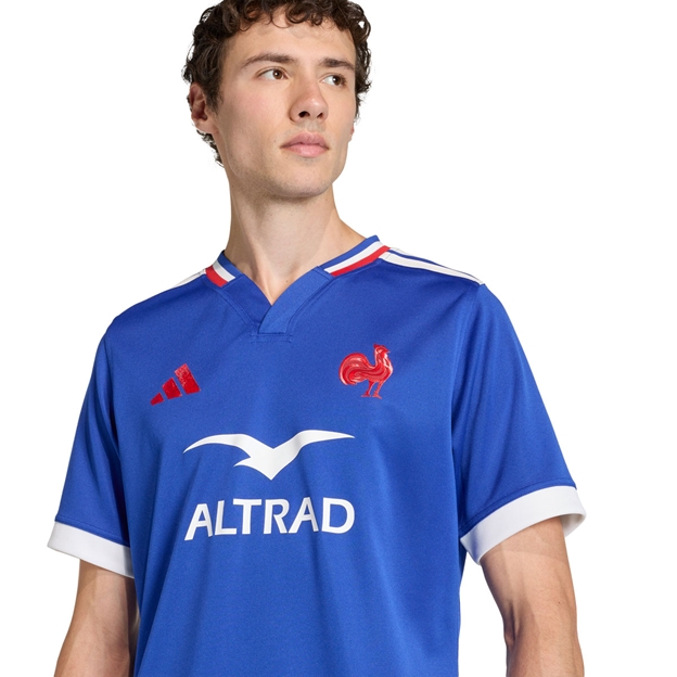 France Mens Home Rugby Shirt Lucid Blue 25/26 - Model Close-up Front View