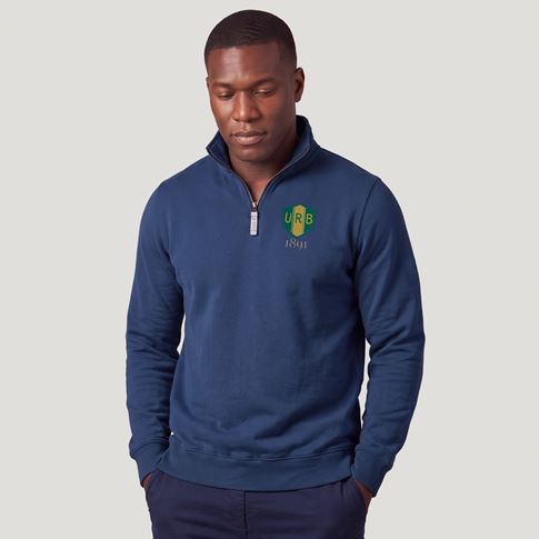 Brazil 1891 Quarter Zip Sweatshirt Petrol Blue - Model Front View