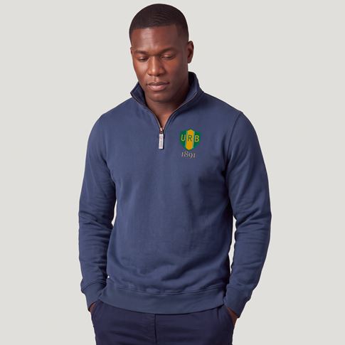 Brazil 1891 Quarter Zip Sweatshirt Petrol Blue - Model Front View