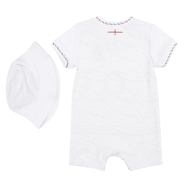 England Baby Home Romper suit & Bucket Hat 26/27 White - Back View
