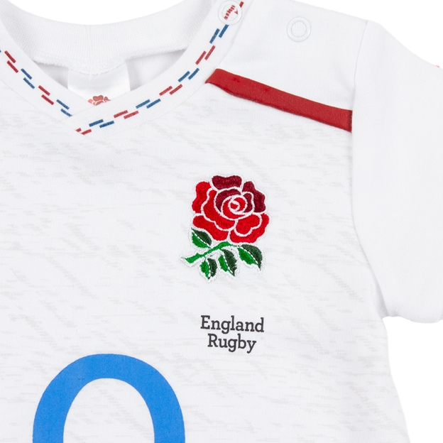 England Baby Home Romper suit & Bucket Hat 26/27 White - RFU Rose Close-up