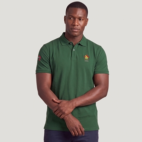 Zimbabwe 1981 Adults Classic Cotton Polo Shirt Bottle Green - Model Front View