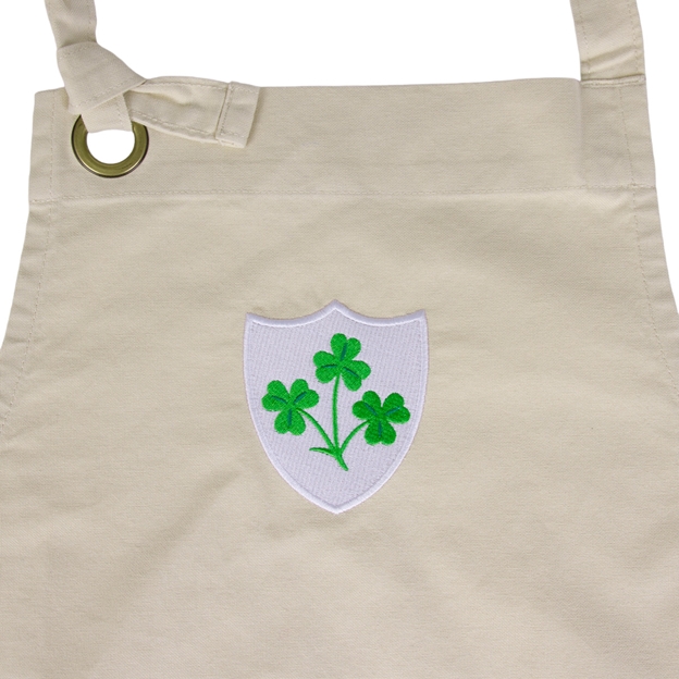 Ireland Cotton Apron Natural - Irish Crest Embroidery Close-up