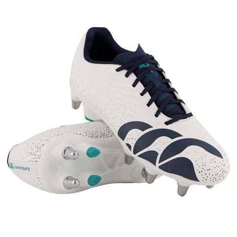 Canterbury Adults Stampede Groundbreak Team Soft Ground Rugby Boots White - Front View