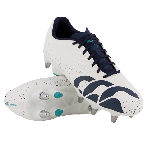 Canterbury Adults Stampede Groundbreak Team Soft Ground Rugby Boots White - Front View