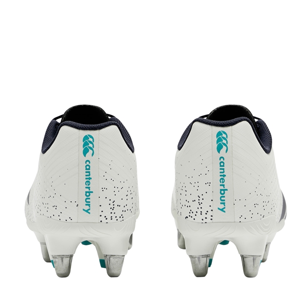 Canterbury Adults Stampede Groundbreak Team Soft Ground Rugby Boots White - Pair Back View