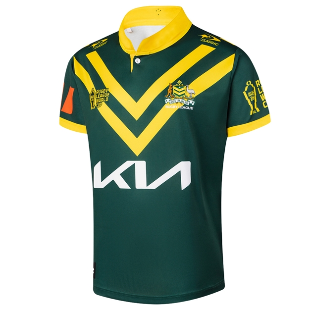Kangaroos Mens Rugby League World Cup Home Rugby Shirt 2026 Green - 3 Qtr Front View