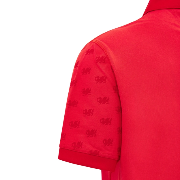 Wales Mens Home Cotton Rugby Shirt 26/27 Short Sleeve Red - Sleeve Detail Close-up