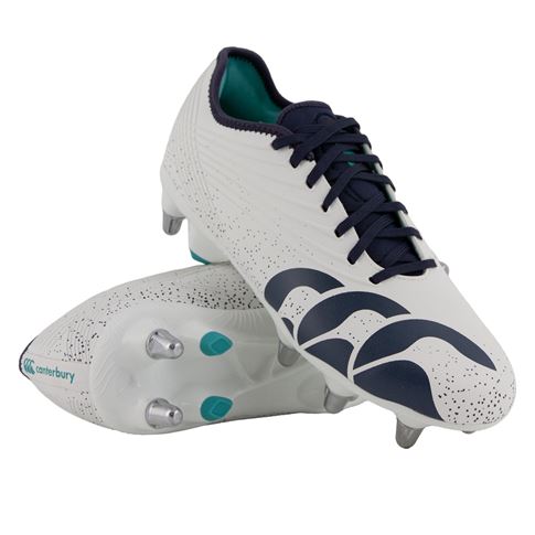 Canterbury Adults Stampede Groundbreak Pro Soft Ground Rugby Boots White - Front View