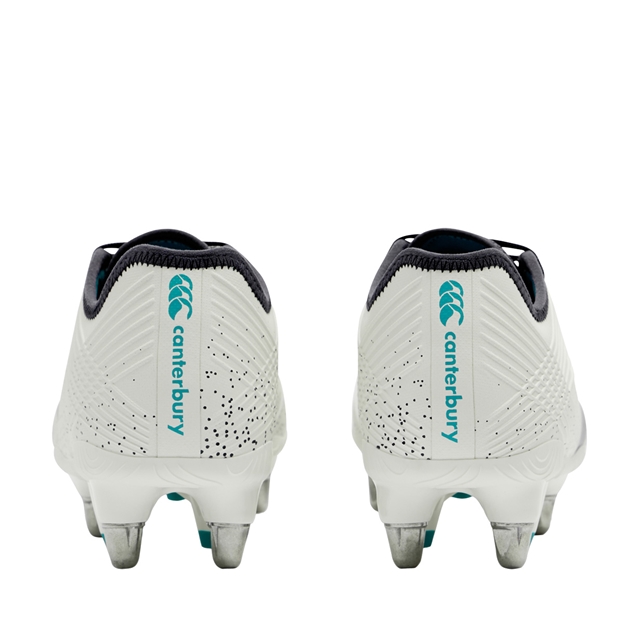 Canterbury Adults Stampede Groundbreak Pro Soft Ground Rugby Boots White - Pair Back View