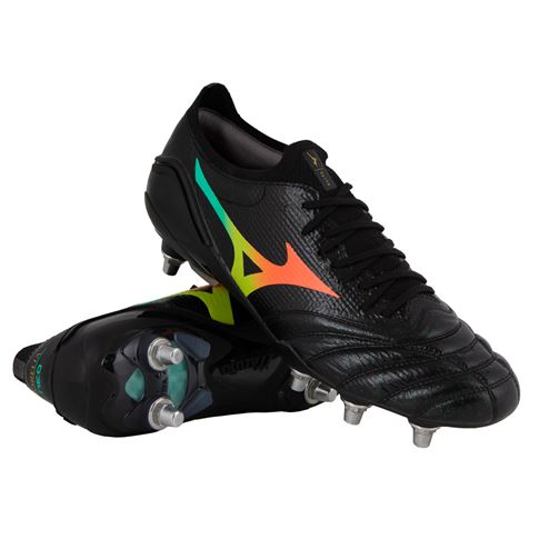 Mizuno Adults Morelia Neo V Βeta Elite Soft Ground Rugby Boots Bright Black - Front View