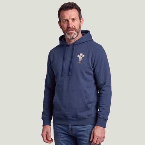 Wales 1881 Adults Cotton Hoodie Petrol Blue - Model View