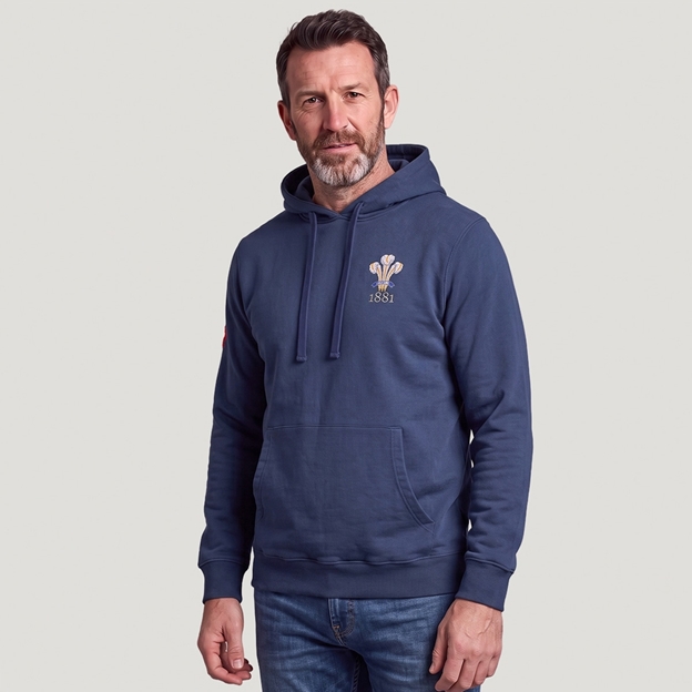 Wales 1881 Adults Cotton Hoodie Petrol Blue - Model View