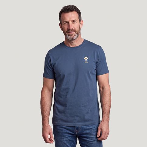 Wales 1881 Mens Cotton T-Shirt Petrol Blue - Model Front View