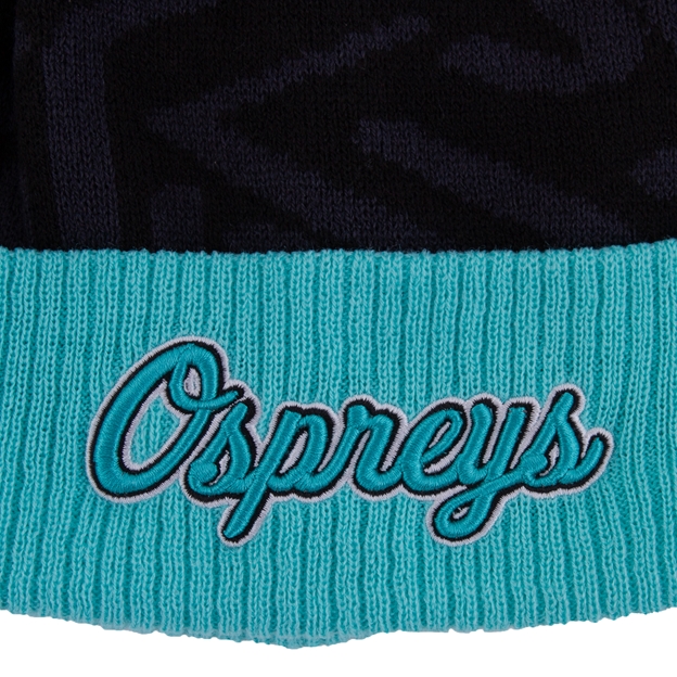 Ospreys Adults Pom Pom Beanie 26/27 Black - Embroidered Logo Close-up