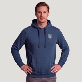 Italy 1929 Adults Cotton Hoodie Petrol Blue - Model Front View