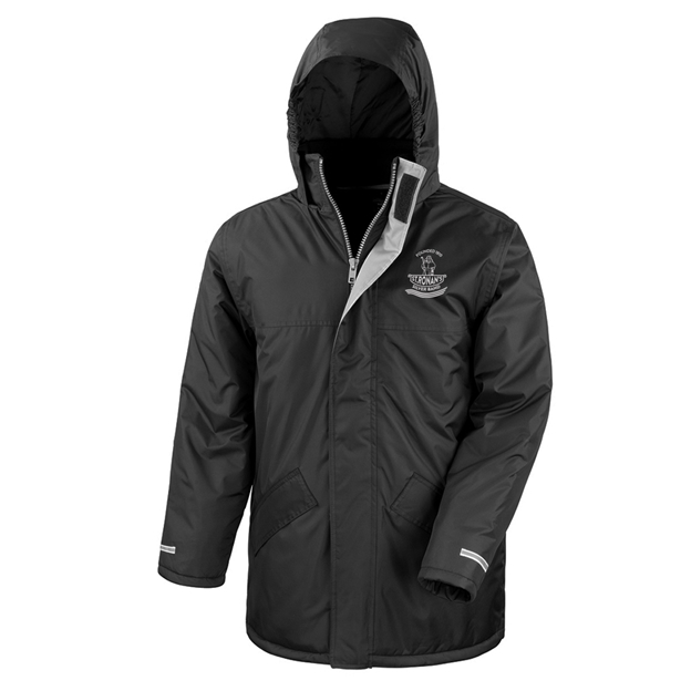 St Ronans Silver Band Adults Waterproof Jacket Black - Front View