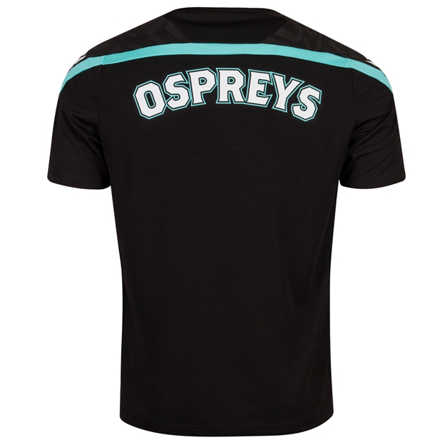 Ospreys Mens Training T-Shirt 26/27 Black and Teal - Back View