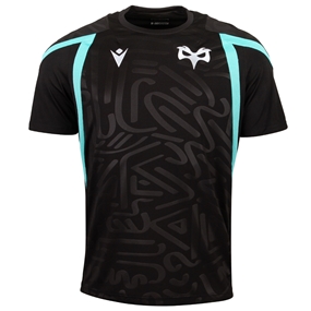 Ospreys Mens Training T-Shirt 26/27 Black and Teal - Front View