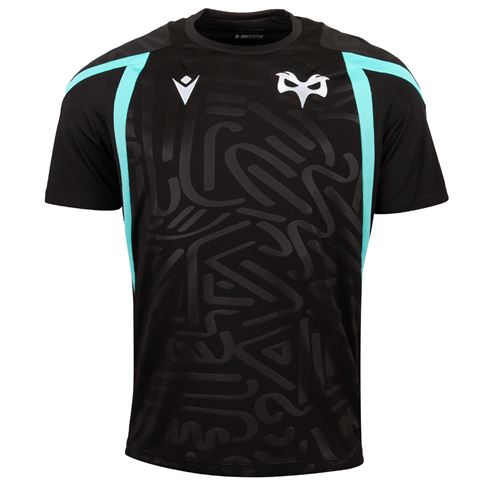 Ospreys Mens Training T-Shirt 26/27 Black and Teal - Front View